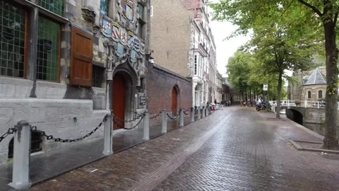 Delft, Netherlands. Oude Delft. Oude Kerk. Stock Footage 256123849