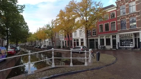 Delft, Netherlands. Oude Delft. View of the Oude Kerk. Stock Footage 256123881