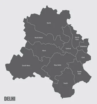 Delhi administrative map Stock Illustration