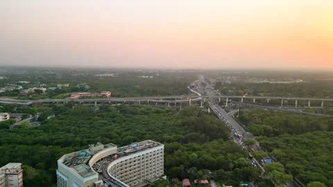 Delhi: Aerial view of busy intersection, traffic jam in capital city of India Stock Footage 243349209