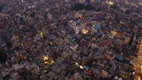 Delhi, India, Main bazaar 4k night aerial drone Stock Footage