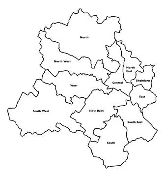 Delhi Map Outline Style Map With Labels Location Illustration Stock Illustration