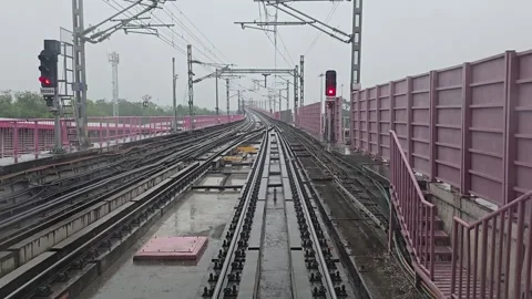 Delhi Metro Railway Track Timelapse During Heavy Rain Stock Footage 341908454