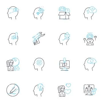 Deliberation linear icons set. Decision, Analysis, Consideration, Discernment Stock Illustration