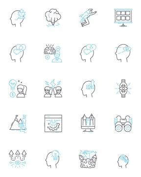 Deliberation linear icons set. Decision, Analysis, Consideration, Discernment Stock Illustration