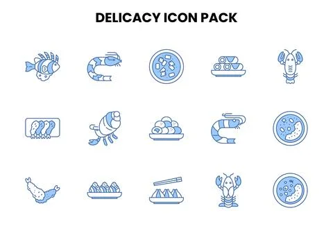 Delicacy Two Color Blue Vector Icons Pack Stock Illustration