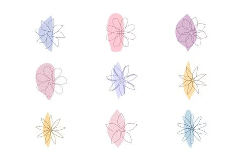 Delicate abstract flower drawings on soft pastel colored shapes Stock Illustration