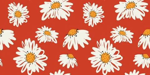 A delicate and abstract floral pattern featuring chamomiles. Perfect for pa.. Stock Illustration