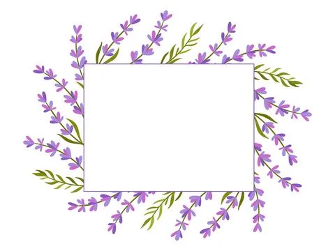 Delicate and elegant frame with lavender, sprigs, soft purple and pink hues Stock Illustration