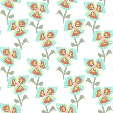 Delicate Aqua And Orange Vector Floral Repeat Pattern On A White Background Illustrazione stock
