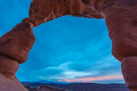 Delicate arch after sunset Stock Photos