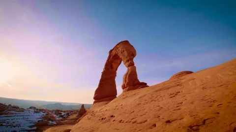 Delicate Arch Legs Sunset Wide Track Right Stock Footage 60042139