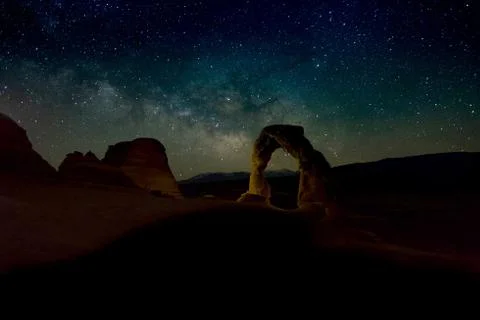 Delicate Arch Star Filled Night 스톡 사진