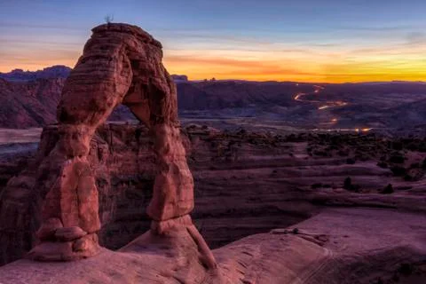 Delicate Arch Sunset Long Exposure Stock Photos