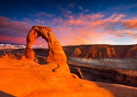 Delicate Arch at Sunset Stock Photos
