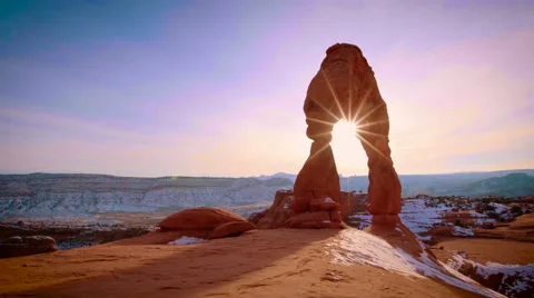 Delicate Arch Sunset Target Right Stock Footage