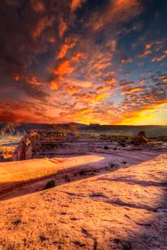 Delicate Arch Trail at Sunset Stock Photos