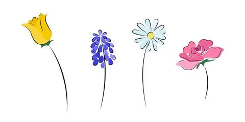 Delicate Beautiful Spring Flowers, Easter Flowers, Painted Effect Stock Illustration