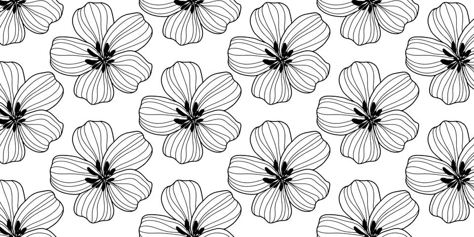 Delicate black and white vector seamless pattern with large flowers Stock Illustration