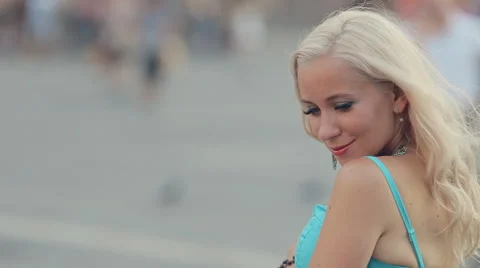 Delicate blonde posing in the center of Milan Stock Footage 57229596