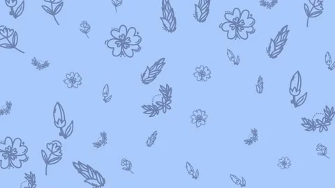 Delicate Blue Floral Pattern with Hand-Drawn Flowers and Leaves. Stock Footage 319217832