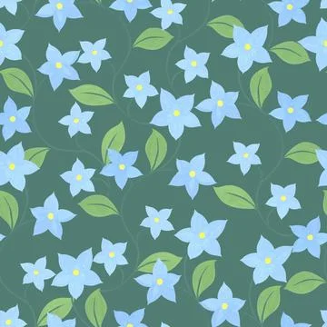 Delicate blue flowers on intertwining stems. Naive style. Seamless pattern Stock Illustration