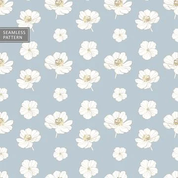 Delicate blue seamless pattern with white flowers. Stock Illustration