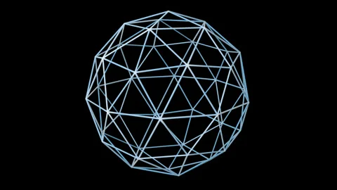 A delicate blue wireframe sphere rotates gracefully against a deep black fie Stock Footage 344908229