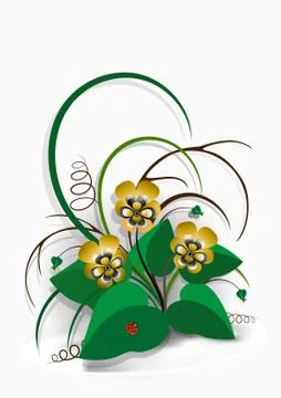 Delicate bouquet of yellow pansies on  white background Stock Illustration
