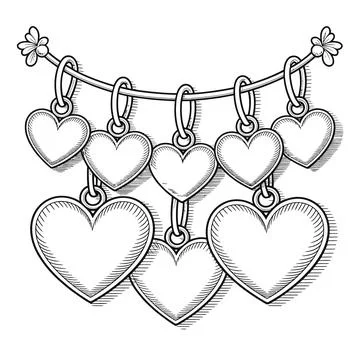 A delicate bracelet featuring multiple heart shaped charms in a sketch style Stock Illustration