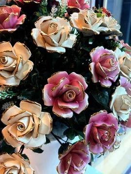 Delicate Ceramic Craft Flowers Stock Photos