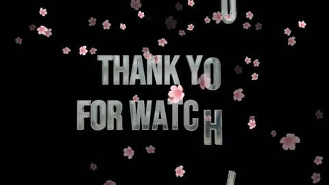 Delicate cherry blossoms fall around thank you for watching text overlay with Video stock 345568616