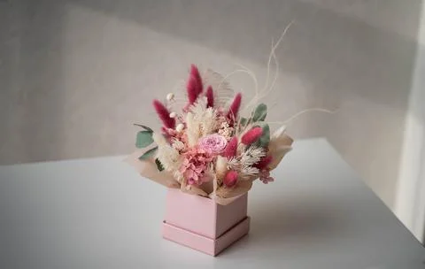 Delicate composition of dry and stabilized flowers Stock Photos