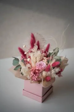 Delicate composition of dry and stabilized flowers Stock Photos