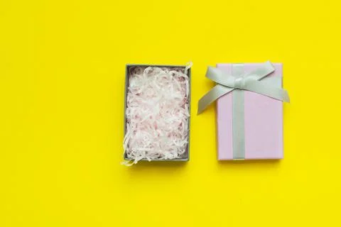 Delicate composition with gift pink box Stock Photos