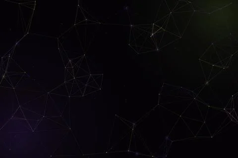 A delicate constellation of connected nodes and polygons glows in violet an.. Stock Illustration