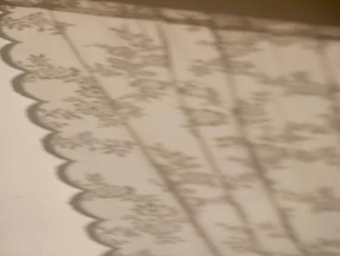 Delicate Curtain Shadow Cast on White Wall with Natural Sunlight Foto stock