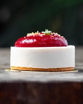 Delicate dessert rests on rustic wooden surface 库存照片