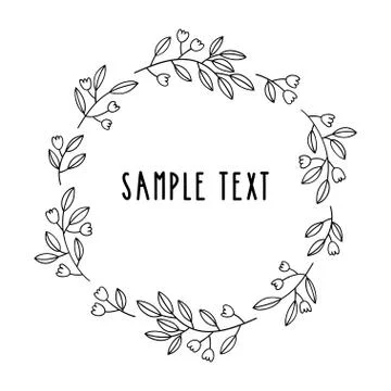 Delicate doodle frame of blooming twigs and space for text. Stock Illustration