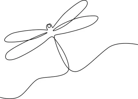 A delicate dragonfly resting on a slender stem in a simple line drawing Vecto Stock Illustration
