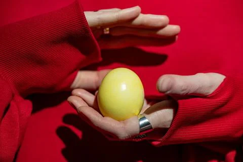 Delicate Egg Cradled in Hands Stock Photos
