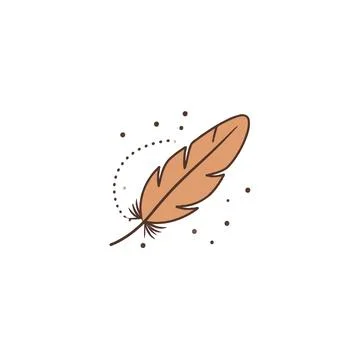 Delicate feather illustration floating amid subtle dots creating a whimsica.. Stock Illustration