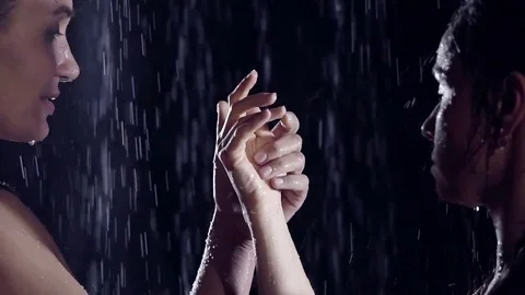 Delicate feminine homosexual couple caress hands with each other. long beautiful Stock Footage