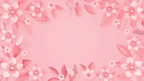 Delicate floral background with light pink flowers and butterflies on a seamless Stock Footage 201684430
