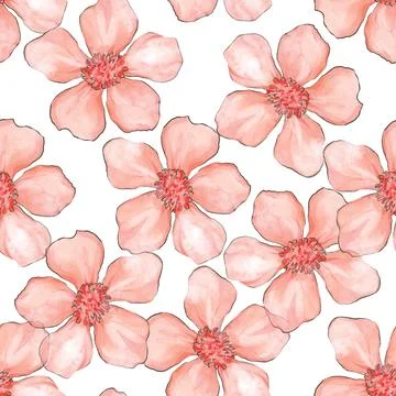 Delicate floral background. Seamless pattern of pink simple flowers. Stock Illustration