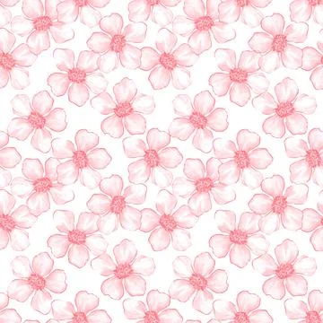 Delicate floral background. Seamless pattern of pink simple flowers. Stock Illustration