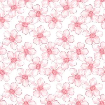 Delicate floral background. Seamless pattern of pink simple flowers. Delic... Stock Photos