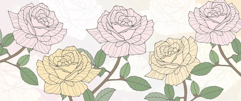 Delicate floral background with yellow and pink roses. Stock Illustration