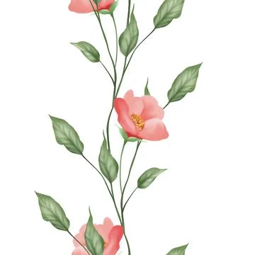 Delicate floral pattern. Seamless border on white background Stock Illustration