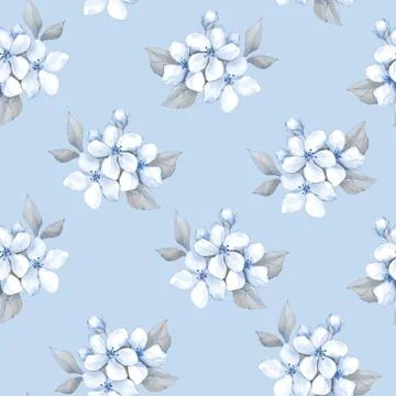 Delicate floral seamless pattern. Blue flowers on white Illustrazione stock